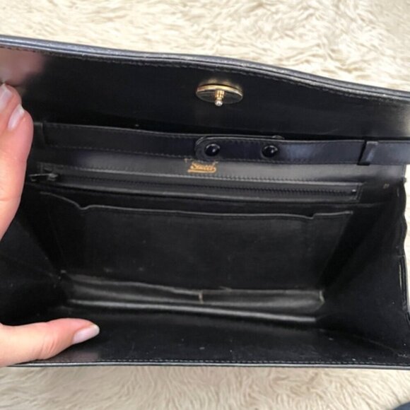 Vintage Gucci Black Leather Convertible Shoulder Bag / Clutch - Medium 🇮🇹 - Picture 6 of 11